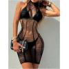 imageWomens Hollow Out Crochet Bathing Suit Cover Up Sheer Halter Slim Fit Beach Dresses SwimwearBlack