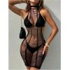 imageWomens Hollow Out Crochet Bathing Suit Cover Up Sheer Halter Slim Fit Beach Dresses SwimwearBlack