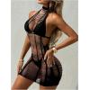 imageWomens Hollow Out Crochet Bathing Suit Cover Up Sheer Halter Slim Fit Beach Dresses SwimwearBlack