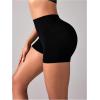 imageWomens Leopard Print High Waisted Sports Biker Shorts Tummy Control Stretchy ShortsBlack