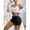 imageWomens Leopard Print High Waisted Sports Biker Shorts Tummy Control Stretchy ShortsPure Black