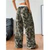 imageWomens Letter Leopard Print Straight Leg Pants Elastic Waist Y2K Trousers Bottoms with PocketsArmy Green