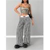 imageWomens Letter Leopard Print Straight Leg Pants Elastic Waist Y2K Trousers Bottoms with PocketsBlack