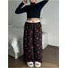 imageWomens Letter Leopard Print Straight Leg Pants Elastic Waist Y2K Trousers Bottoms with PocketsBlack Heart