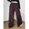 imageWomens Letter Leopard Print Straight Leg Pants Elastic Waist Y2K Trousers Bottoms with PocketsBlack Heart