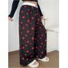 imageWomens Letter Leopard Print Straight Leg Pants Elastic Waist Y2K Trousers Bottoms with PocketsBlack Heart