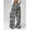 imageWomens Letter Leopard Print Straight Leg Pants Elastic Waist Y2K Trousers Bottoms with PocketsBlack Zebra