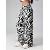 imageWomens Letter Leopard Print Straight Leg Pants Elastic Waist Y2K Trousers Bottoms with PocketsBlack and White