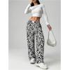 imageWomens Letter Leopard Print Straight Leg Pants Elastic Waist Y2K Trousers Bottoms with PocketsBlack and White