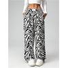 imageWomens Letter Leopard Print Straight Leg Pants Elastic Waist Y2K Trousers Bottoms with PocketsBlack and White