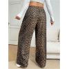 imageWomens Letter Leopard Print Straight Leg Pants Elastic Waist Y2K Trousers Bottoms with PocketsBrown