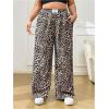 imageWomens Letter Leopard Print Straight Leg Pants Elastic Waist Y2K Trousers Bottoms with PocketsDeep Brown
