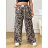 imageWomens Letter Leopard Print Straight Leg Pants Elastic Waist Y2K Trousers Bottoms with PocketsDeep Brown