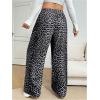 imageWomens Letter Leopard Print Straight Leg Pants Elastic Waist Y2K Trousers Bottoms with PocketsDeep Grey