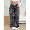 imageWomens Letter Leopard Print Straight Leg Pants Elastic Waist Y2K Trousers Bottoms with PocketsDeep Grey