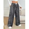 imageWomens Letter Leopard Print Straight Leg Pants Elastic Waist Y2K Trousers Bottoms with PocketsDeep Grey