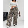imageWomens Letter Leopard Print Straight Leg Pants Elastic Waist Y2K Trousers Bottoms with PocketsGreen