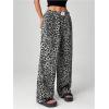 imageWomens Letter Leopard Print Straight Leg Pants Elastic Waist Y2K Trousers Bottoms with PocketsGrey