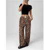 imageWomens Letter Leopard Print Straight Leg Pants Elastic Waist Y2K Trousers Bottoms with PocketsKhaki