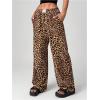 imageWomens Letter Leopard Print Straight Leg Pants Elastic Waist Y2K Trousers Bottoms with PocketsKhaki