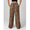 imageWomens Letter Leopard Print Straight Leg Pants Elastic Waist Y2K Trousers Bottoms with PocketsKhaki