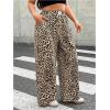 imageWomens Letter Leopard Print Straight Leg Pants Elastic Waist Y2K Trousers Bottoms with PocketsLight Brown