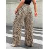 imageWomens Letter Leopard Print Straight Leg Pants Elastic Waist Y2K Trousers Bottoms with PocketsLight Brown