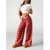imageWomens Letter Leopard Print Straight Leg Pants Elastic Waist Y2K Trousers Bottoms with PocketsLight Red