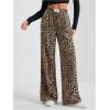 imageWomens Letter Leopard Print Straight Leg Pants Elastic Waist Y2K Trousers Bottoms with PocketsMix Brown