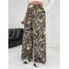 imageWomens Letter Leopard Print Straight Leg Pants Elastic Waist Y2K Trousers Bottoms with PocketsMix Green