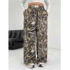 imageWomens Letter Leopard Print Straight Leg Pants Elastic Waist Y2K Trousers Bottoms with PocketsMix Green