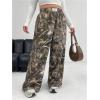 imageWomens Letter Leopard Print Straight Leg Pants Elastic Waist Y2K Trousers Bottoms with PocketsMix Green