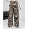 imageWomens Letter Leopard Print Straight Leg Pants Elastic Waist Y2K Trousers Bottoms with PocketsMix Green