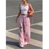 imageWomens Letter Leopard Print Straight Leg Pants Elastic Waist Y2K Trousers Bottoms with PocketsMix Pink
