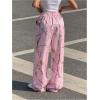 imageWomens Letter Leopard Print Straight Leg Pants Elastic Waist Y2K Trousers Bottoms with PocketsMix Pink