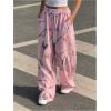 imageWomens Letter Leopard Print Straight Leg Pants Elastic Waist Y2K Trousers Bottoms with PocketsMix Pink