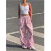 imageWomens Letter Leopard Print Straight Leg Pants Elastic Waist Y2K Trousers Bottoms with PocketsMix Pink