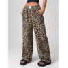 imageWomens Letter Leopard Print Straight Leg Pants Elastic Waist Y2K Trousers Bottoms with PocketsMulticolor