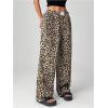 imageWomens Letter Leopard Print Straight Leg Pants Elastic Waist Y2K Trousers Bottoms with PocketsMulticolor