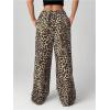 imageWomens Letter Leopard Print Straight Leg Pants Elastic Waist Y2K Trousers Bottoms with PocketsMulticolor