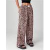 imageWomens Letter Leopard Print Straight Leg Pants Elastic Waist Y2K Trousers Bottoms with PocketsPink
