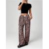 imageWomens Letter Leopard Print Straight Leg Pants Elastic Waist Y2K Trousers Bottoms with PocketsPink