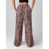imageWomens Letter Leopard Print Straight Leg Pants Elastic Waist Y2K Trousers Bottoms with PocketsPink