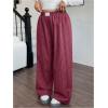 imageWomens Letter Leopard Print Straight Leg Pants Elastic Waist Y2K Trousers Bottoms with PocketsRed and White