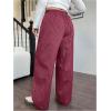 imageWomens Letter Leopard Print Straight Leg Pants Elastic Waist Y2K Trousers Bottoms with PocketsRed and White