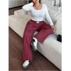 imageWomens Letter Leopard Print Straight Leg Pants Elastic Waist Y2K Trousers Bottoms with PocketsRed and White