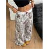 imageWomens Letter Leopard Print Straight Leg Pants Elastic Waist Y2K Trousers Bottoms with PocketsWhite