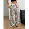 imageWomens Letter Leopard Print Straight Leg Pants Elastic Waist Y2K Trousers Bottoms with PocketsWhite