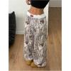 imageWomens Letter Leopard Print Straight Leg Pants Elastic Waist Y2K Trousers Bottoms with PocketsWhite