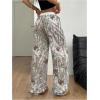 imageWomens Letter Leopard Print Straight Leg Pants Elastic Waist Y2K Trousers Bottoms with PocketsWhite